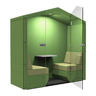 BEA 2 Seat Meeting Booth with Glass Front and Door with Pitched Roof BEA-2SEWGF