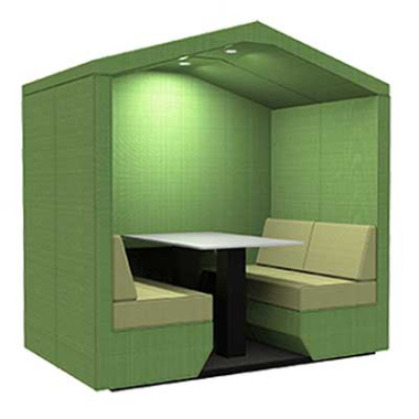 BEA 4 Seat Meeting Booth with end Wall and Pitched Roof BEA-4SEW