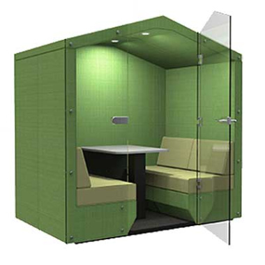 BEA 4 Seat Meeting Booth with Glass Front and Door with Pitched Roof BEA-4SEWGF