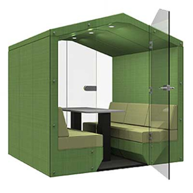 BEA 6 Seat Meeting Booth with Glass Front and Door with Glass Rear Wall and Pitched Roof BEA-6SGEWGF