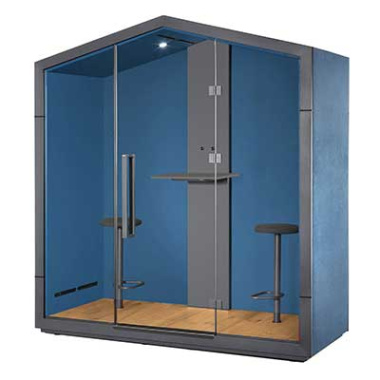 2 Person Treehouse Meeting Booth with 2 Barstools Upholstered External Panels THS2SG1 left view