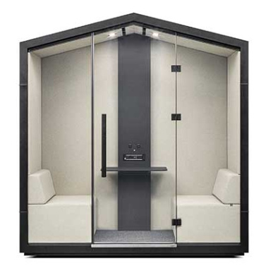 2 Person Treehouse Meeting Booth with 2 Sofas Upholstered External Panels - THS2SFG1 front view