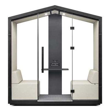 2 Person Treehouse Meeting Booth with 2 Sofas and Upholstered External Panels, Glass Sides - THS2SFG2