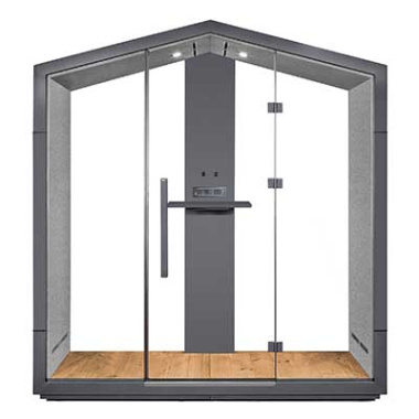 2 Person Treehouse Meeting Booth no seat with glass back panel and upholstered external panels - THS2TG2
